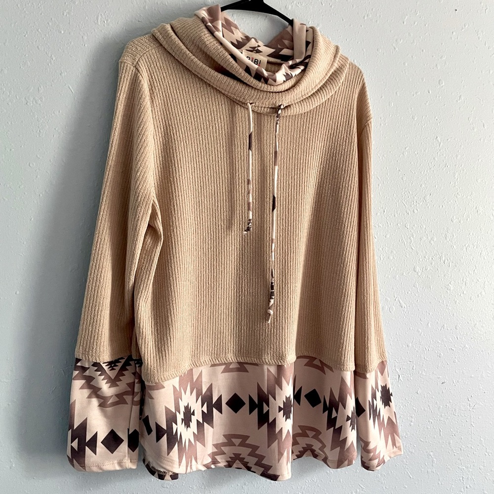 Bibi cream cow neck aztec top